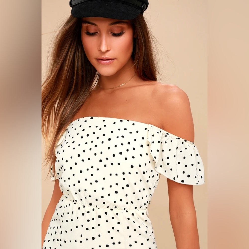 Sweeter Than You Cream Polka Dot Off-the-Shoulder Midi Dress